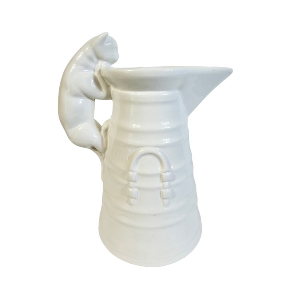 Vintage Williams Sonoma All White Naughty Cat Pitcher Made in Italy